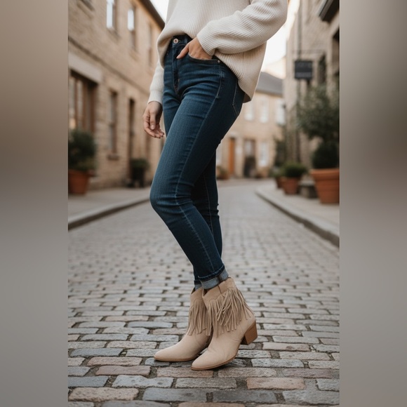 Time and Tru Shoes - Time and Tru Tan Sand Heeled Boots with Fringe NWT